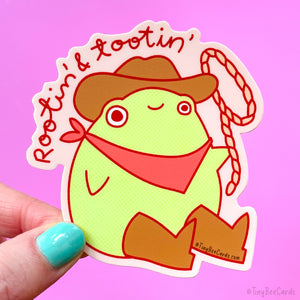 Cowboy Frog Vinyl Sticker - Rootin' and Tootin'