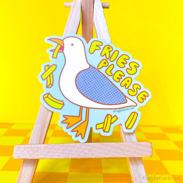 Seagull and French Fries Vinyl Sticker - Cute Bird Lover Gift, Tumbler Decal Dishwasher Safe