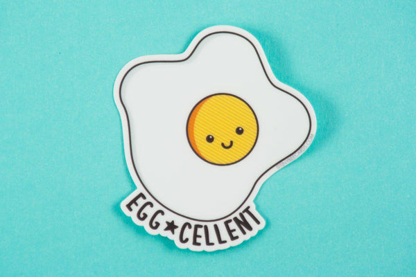 Fried Egg Vinyl Decal "Egg-cellent"-Vinyl Sticker-TinyBeeCards
