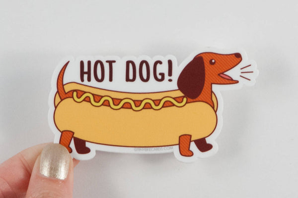 Dachshund Vinyl Sticker Pun "Hot Dog!"-Vinyl Sticker-TinyBeeCards