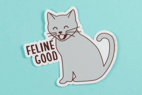 Funny Cat Vinyl Sticker "Feline Good"-Vinyl Sticker-TinyBeeCards