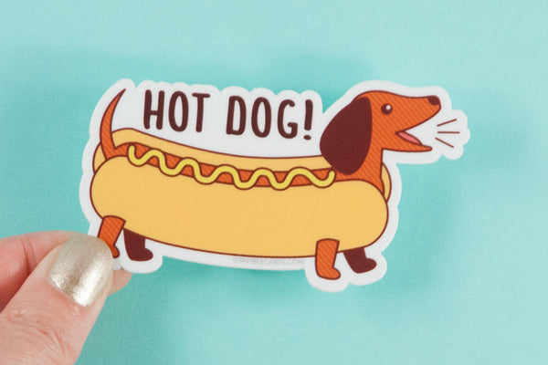 Dachshund Vinyl Sticker Pun "Hot Dog!"-Vinyl Sticker-TinyBeeCards