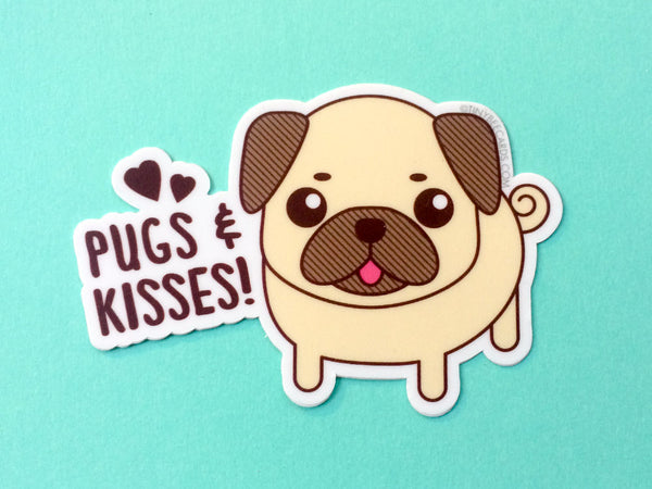 Pug Vinyl Sticker "Pugs & Kisses"-Vinyl Sticker-TinyBeeCards