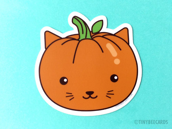 Cat Pumpkin Vinyl Sticker-Vinyl Sticker-TinyBeeCards