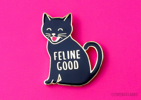 Cat Enamel Pin "Feline Good"-Enamel Pin-TinyBeeCards