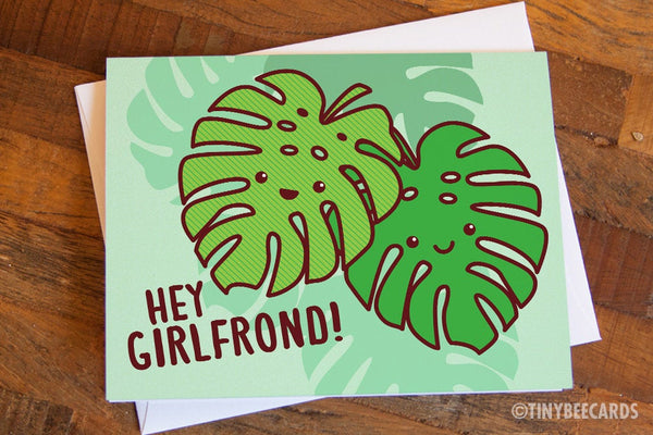 Card for her &quot;Hey Girlfrond!&quot; - plant lady, monstera plant, plant lover card, hey girlfriend, all occasion birthday, card for friend bff