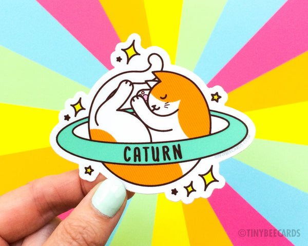 Cute Cosmic Cat Vinyl Sticker "Caturn"