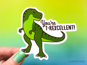 Funny T-Rex Vinyl Sticker "T-Rexcellent"
