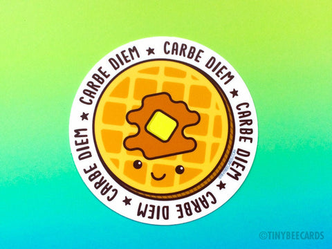 Funny Waffle Carbs Vinyl Sticker "Carbe Diem"