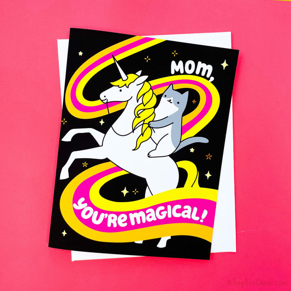 Magical Mother's Day Card Cat Riding Unicorn "Mom, You're Magical"