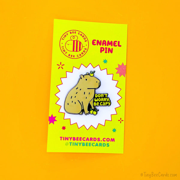 Capybara and Yuzu Hard Enamel Pin "Don't Worry Be Capy" - mental health badge, animal lover, positivity sticker