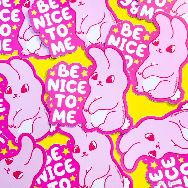 Be Nice to Me Bunny Vinyl Sticker, Hot Pink Cute Funny Waterproof Decal