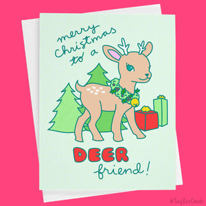 Deer Christmas Card to a Deer Friend - Cute Vintage Retro Holiday Greeting, Gift for Friend