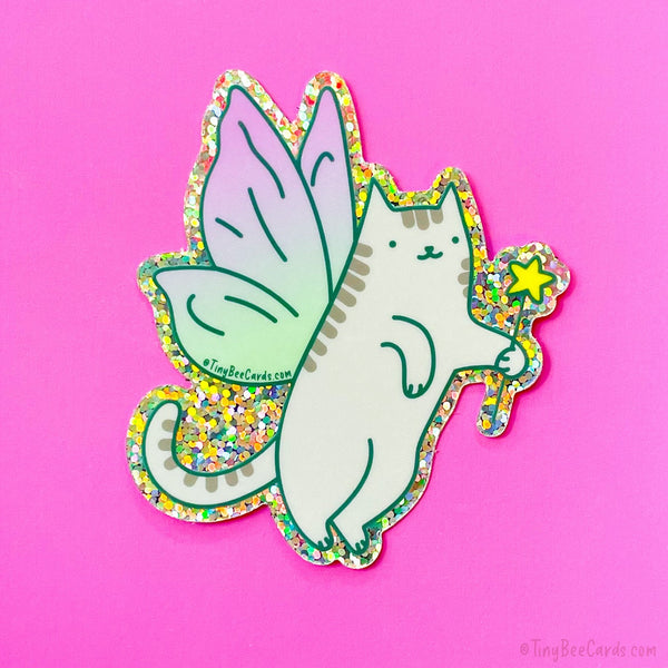 Fairy Cat Glitter Whimsical Vinyl Sticker
