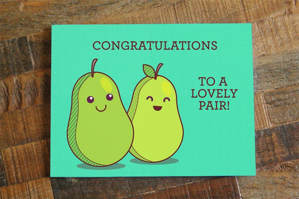 Funny Pear Wedding Card "Congratulations to a Lovely Pair!"