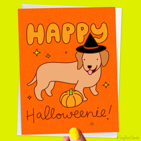 Dachshund Happy Halloweenie Halloween Card