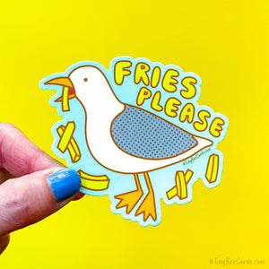 Seagull and French Fries Vinyl Sticker - Cute Bird Lover Gift, Tumbler Decal Dishwasher Safe