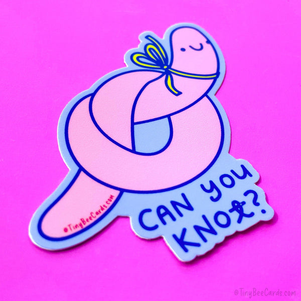 Earthworm Vinyl Sticker "Can You Knot?" - Longboy Worm Illustration, Cute Funny Bug Lover Water Bottle Decal Gift