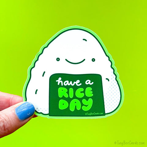 Onigiri Vinyl Sticker "Have a Rice Day" - Japanese Food Gift, Asian Foodie Decal for Water Bottle Laptop Car