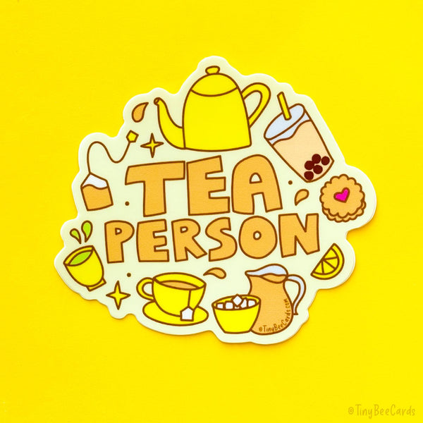 Tea Person Vinyl Sticker, Gift for Tea Lover, Green Black Iced Boba Etc, Water Bottle Mug or Tumbler Decal