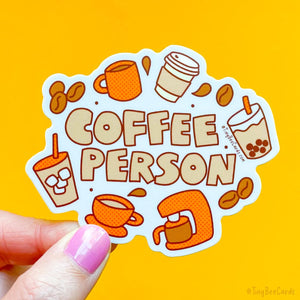 Coffee Person Vinyl Sticker, Gift for Coffee Lover, Hot Iced Boba Drip Latte Etc, Water Bottle Mug or Tumbler Decal