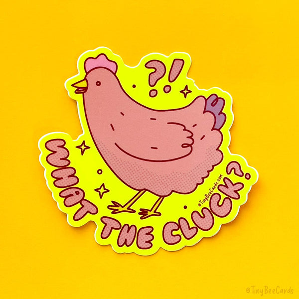 Chicken Vinyl Sticker "What the Cluck?" Funny Hen, Bird Lover Water Bottle Tumbler Decal