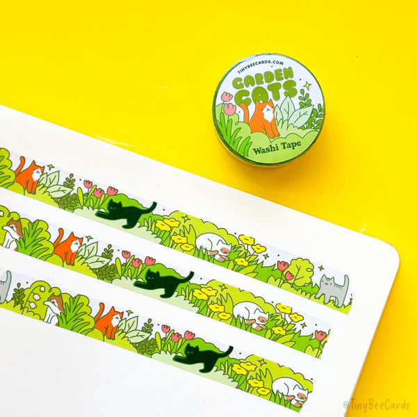 Garden Cats Washi Tape - Cute Cats and Plants, Stationary Supply for Journaling, Scrapbooking & Art