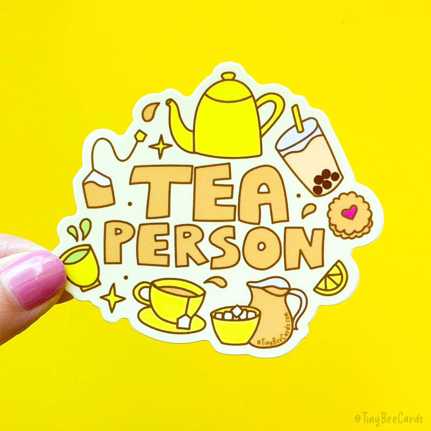 Tea Person Vinyl Sticker, Gift for Tea Lover, Green Black Iced Boba Etc, Water Bottle Mug or Tumbler Decal