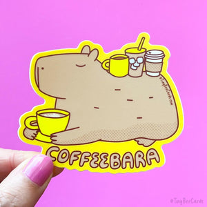 Capybara & Coffee Vinyl Sticker "Coffeebara" Funny Capy Lover Water Bottle or Laptop Decal