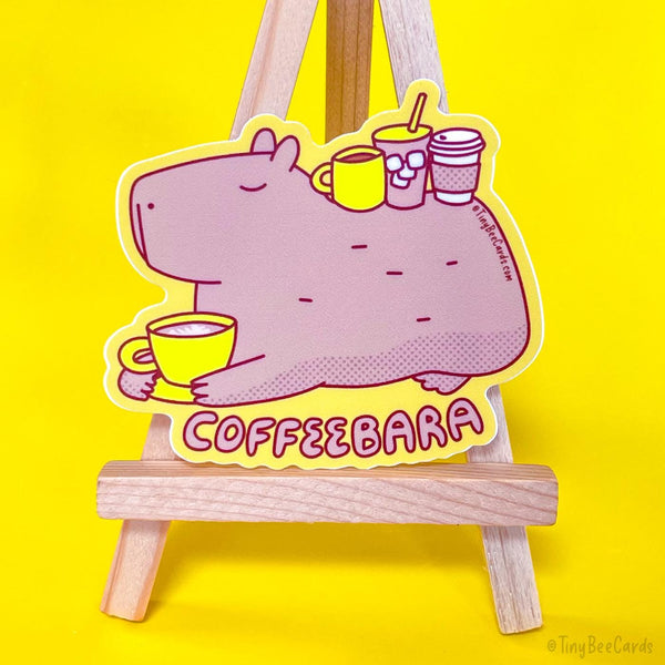 Capybara & Coffee Vinyl Sticker "Coffeebara" Funny Capy Lover Water Bottle or Laptop Decal