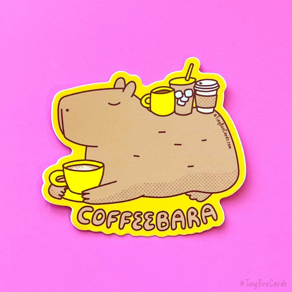 Capybara & Coffee Vinyl Sticker "Coffeebara" Funny Capy Lover Water Bottle or Laptop Decal