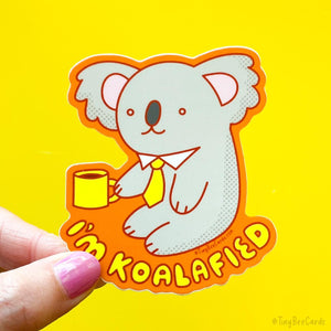 Business Koala Vinyl Sticker "I'm Koalafied" Funny Animal Lover Water Bottle Laptop Decal