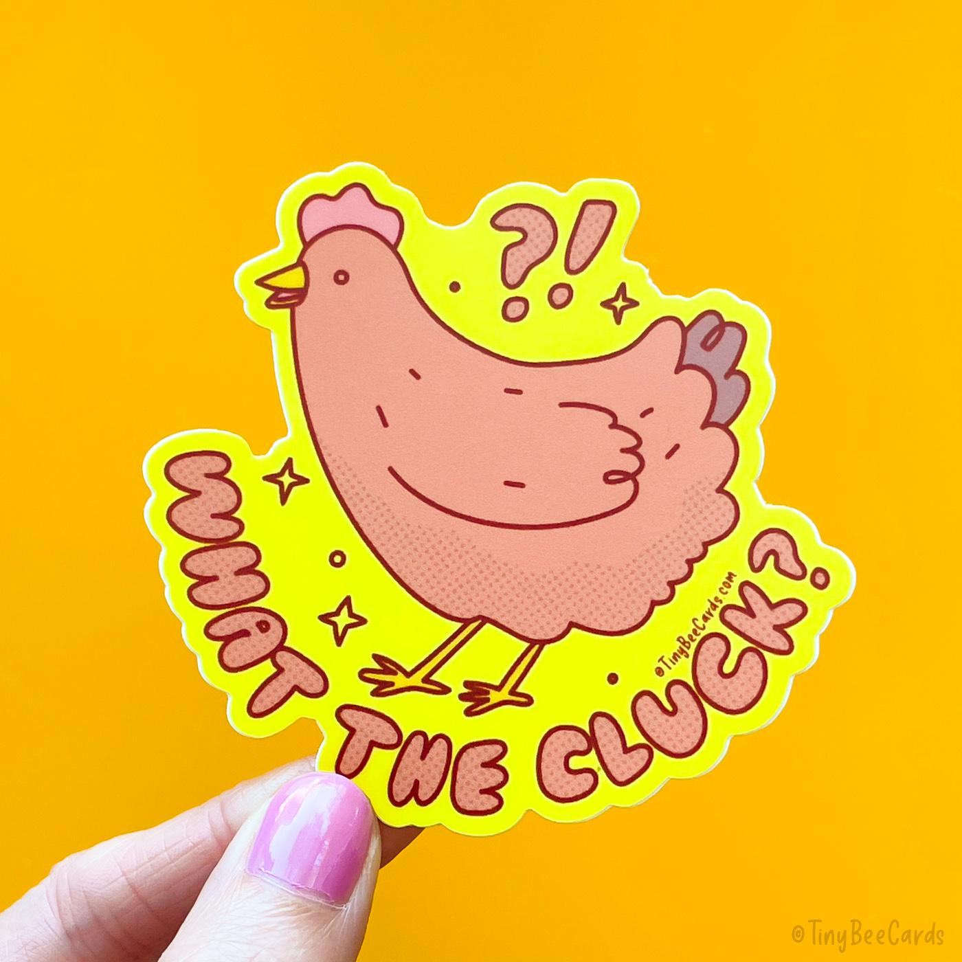 Chicken Vinyl Sticker "What the Cluck?" Funny Hen, Bird Lover Water Bottle Tumbler Decal