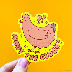 Chicken Vinyl Sticker "What the Cluck?" Funny Hen, Bird Lover Water Bottle Tumbler Decal