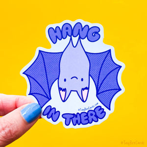 Bat Hang In There Vinyl Sticker - Cute Halloween Motivational Decal, Spoopy Spooky Goth Gift, Water Bottle Laptop Planner