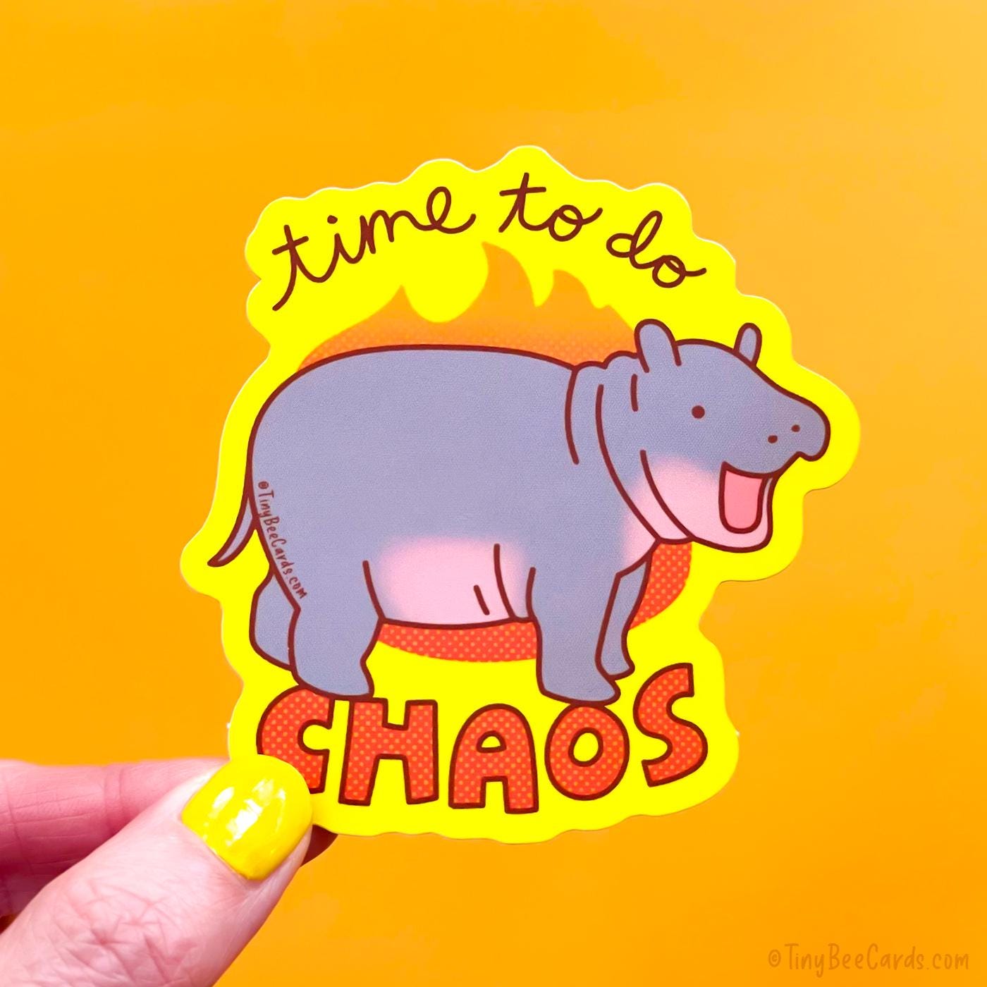 Moo Deng Baby Pygmy Hippo Vinyl Sticker - Time to do Chaos - Cute Water Bottle Laptop Decal