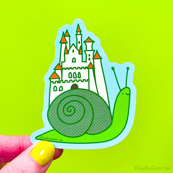 Snail Castle Vinyl Sticker - Cute Whimsical Magical Bug Lover Gift Water Bottle Decal