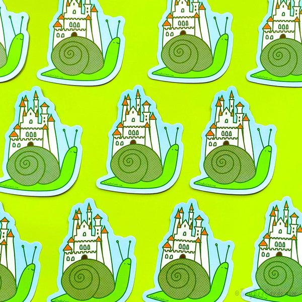 Snail Castle Vinyl Sticker - Cute Whimsical Magical Bug Lover Gift Water Bottle Decal