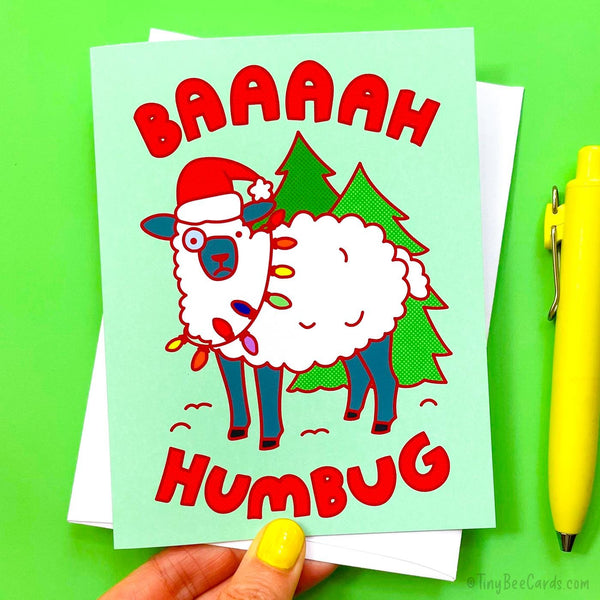 Scrooge Sheep Christmas Card Bah Humbug - Funny Animal Puns Holiday Greeting