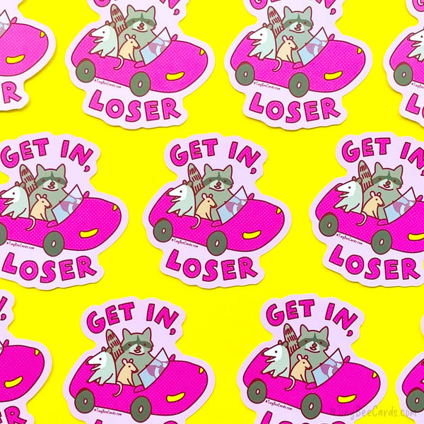 Get in Loser Trash Animals Vinyl Sticker - Raccoon Opossum Rat Water Bottle Laptop Decal Gift