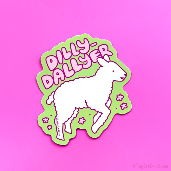 Dilly Dallyer Lamb Vinyl Sticker - Funny Cute Animals, Procrastination Water Bottle Decal