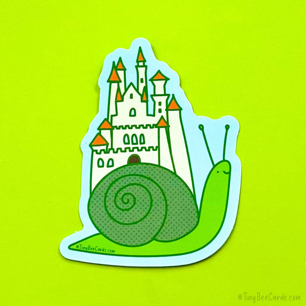 Snail Castle Vinyl Sticker - Cute Whimsical Magical Bug Lover Gift Water Bottle Decal