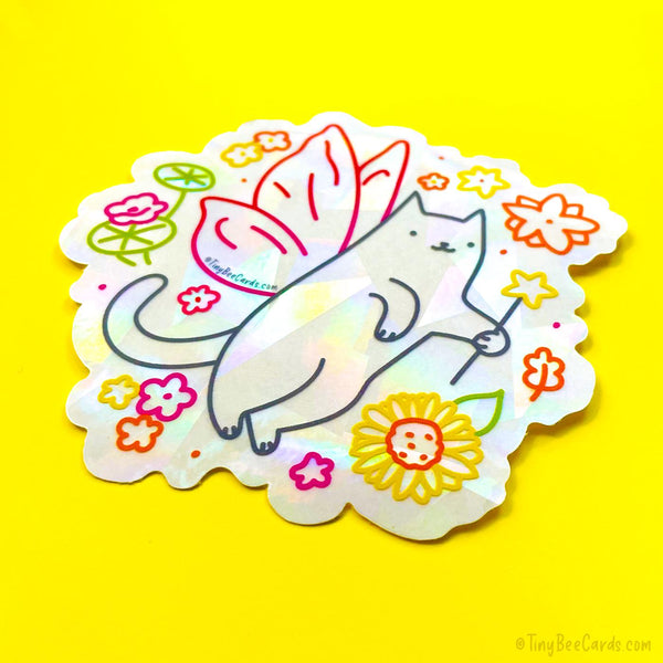 Fairy Cat Suncatcher Decal - Magical Garden Kitty Rainbow Maker Window Sticker