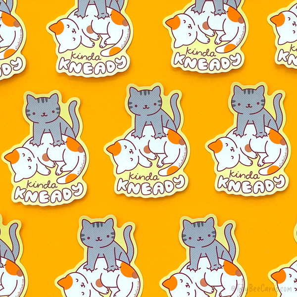 Kneading Cat Vinyl Sticker "Kinda Kneady" - Needy Kitty Making Biscuits Decal