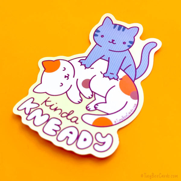 Kneading Cat Vinyl Sticker "Kinda Kneady" - Needy Kitty Making Biscuits Decal
