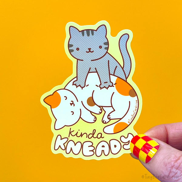 Kneading Cat Vinyl Sticker "Kinda Kneady" - Needy Kitty Making Biscuits Decal