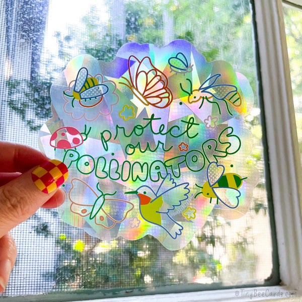 Protect our Pollinators Suncatcher Decal - Rainbow Maker, Bug Lover Nature Repositionable Window Cling Sticker