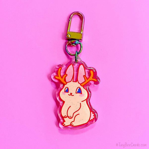 Jackalope Cryptid Bunny Glitter Acrylic Keychain