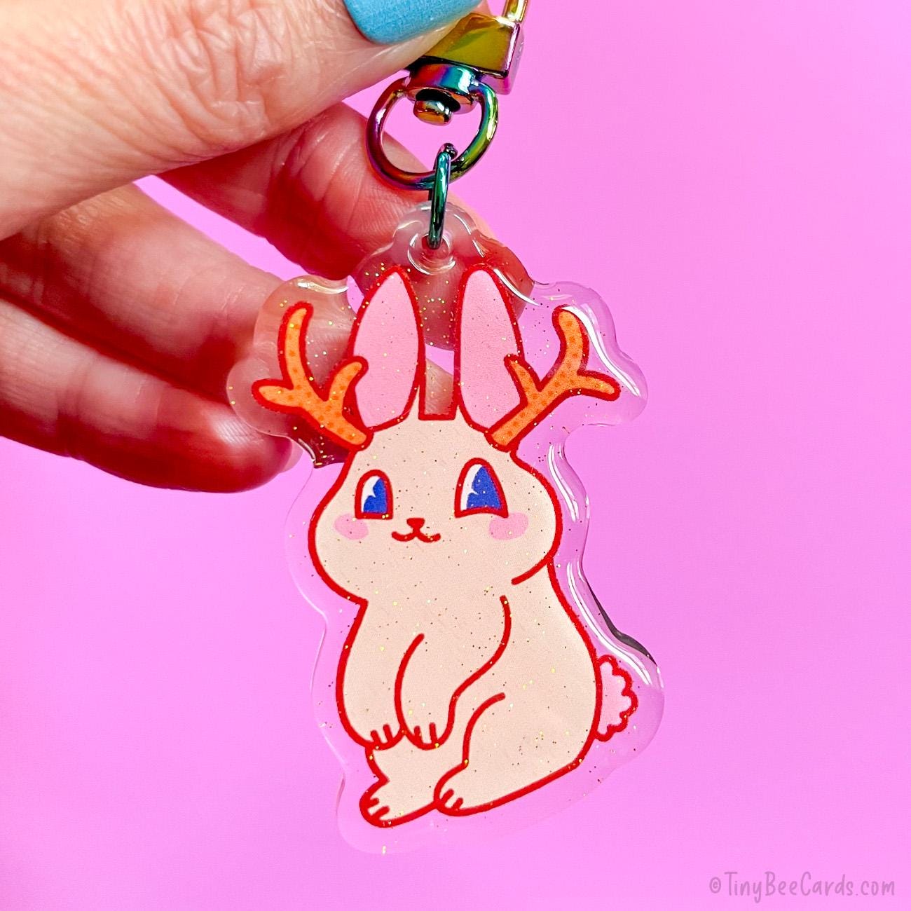 Jackalope Cryptid Bunny Glitter Acrylic Keychain