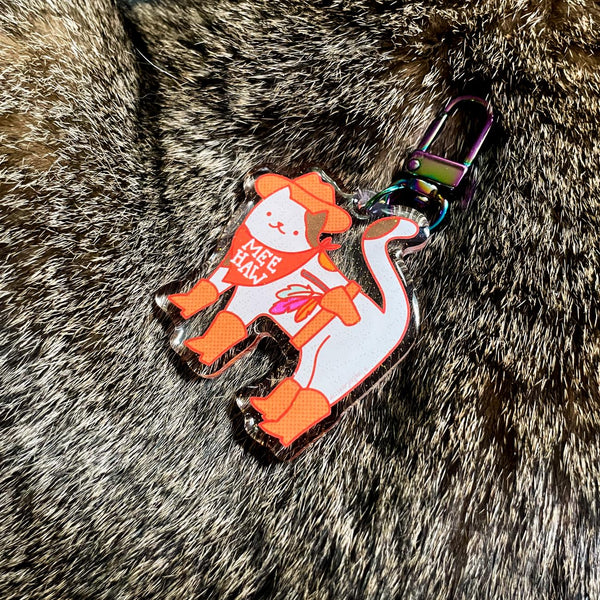 Mee Haw Cowboy Western Cat Glitter Acrylic Keychain